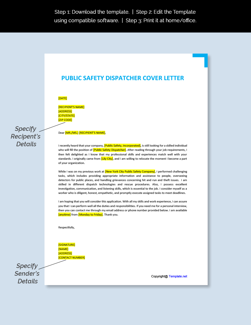 Public Safety Dispatcher Cover Letter Template