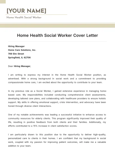 Free Home Health Social Worker Cover Letter to Edit Online