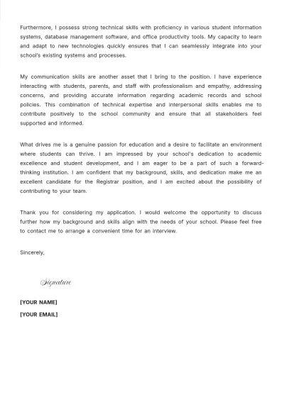 Free High School Registrar Cover Letter to Edit Online