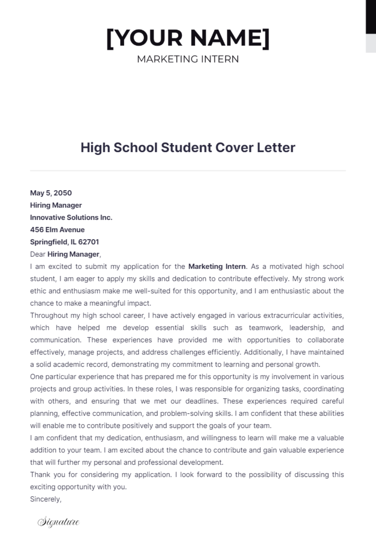 High School Student Cover Letter - Edit Online & Download