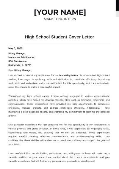 Free High School Student Cover Letter to Edit Online