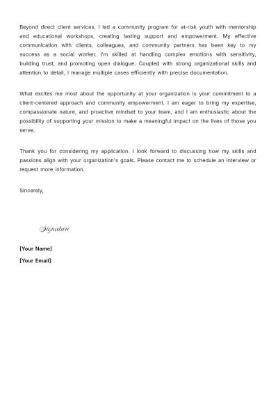 Free Human Service Social Work Cover Letter to Edit Online