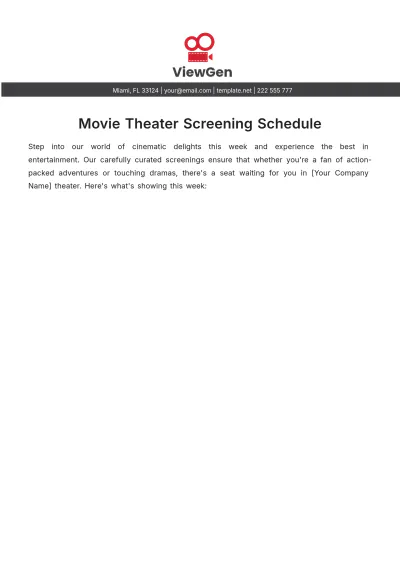 Free Movie Theater Screening Schedule Template to Edit Online
