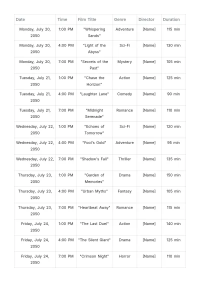 Free Movie Theater Screening Schedule Template to Edit Online