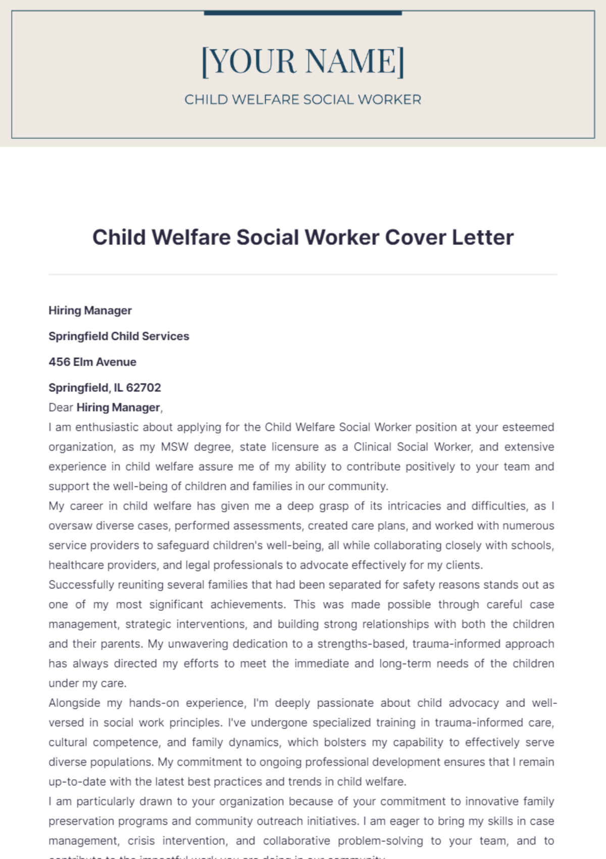 Child Welfare Social Worker Cover Letter - Edit Online & Download