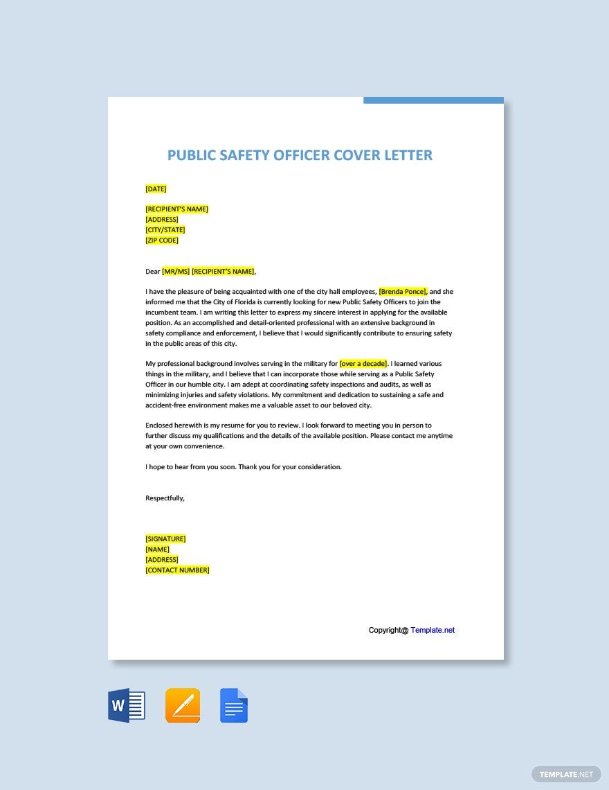 Public Safety Officer Cover Letter