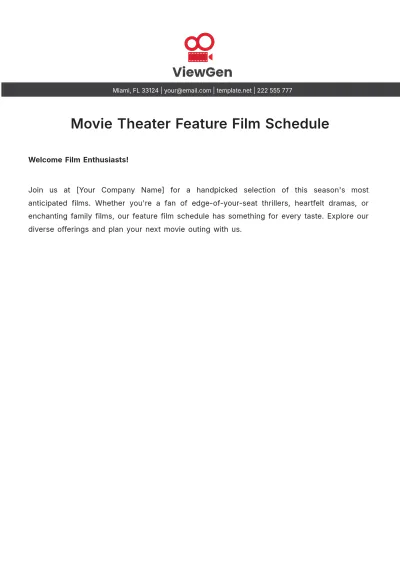 Free Movie Theater Feature Film Schedule Template to Edit Online