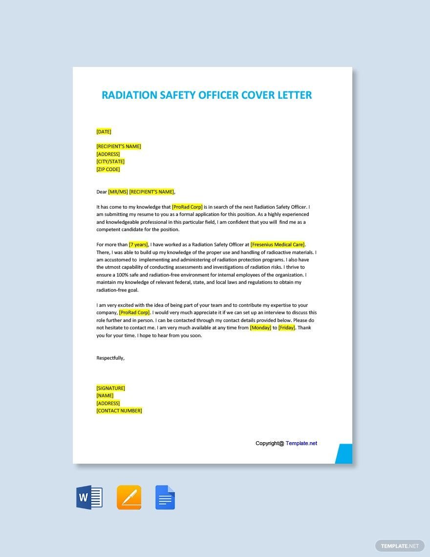 Radiation Safety Officer Cover Letter