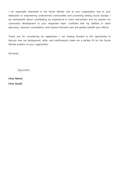 Free Social Work Cover Letter with Experience to Edit Online