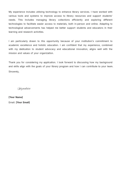 Free High School Librarian Cover Letter to Edit Online