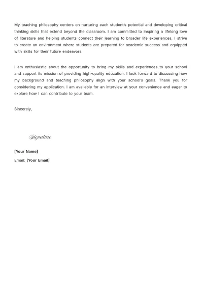 Free High School English Teacher Cover Letter to Edit Online