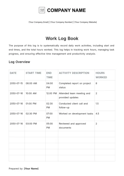 Free Work Log Book Template to Edit Online