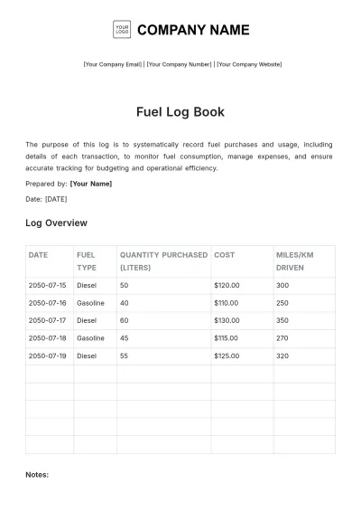 Free Fuel Log Book Template to Edit Online