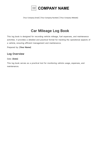 Free Car Mileage Log Book Template to Edit Online