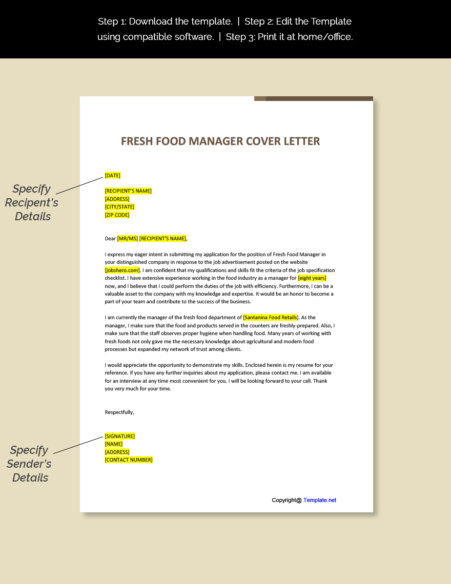 Fresh Food Manager Cover Letter