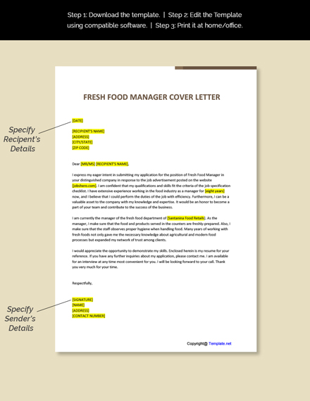 Fresh Food Manager Cover Letter Template