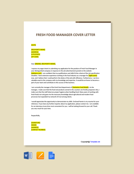 Fresh Food Manager Cover Letter