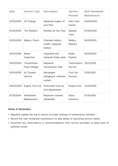 Free Maintenance Log Book Template to Edit Online