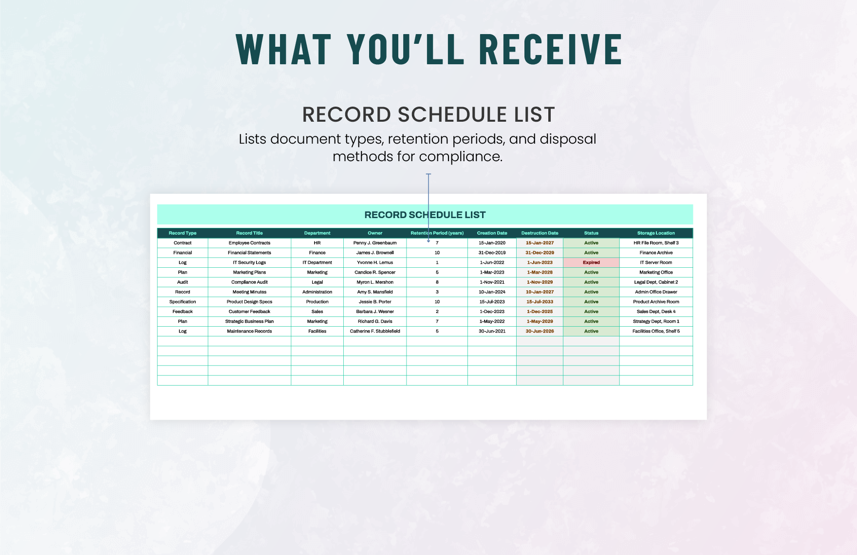 Administration Record Retention Schedule Template