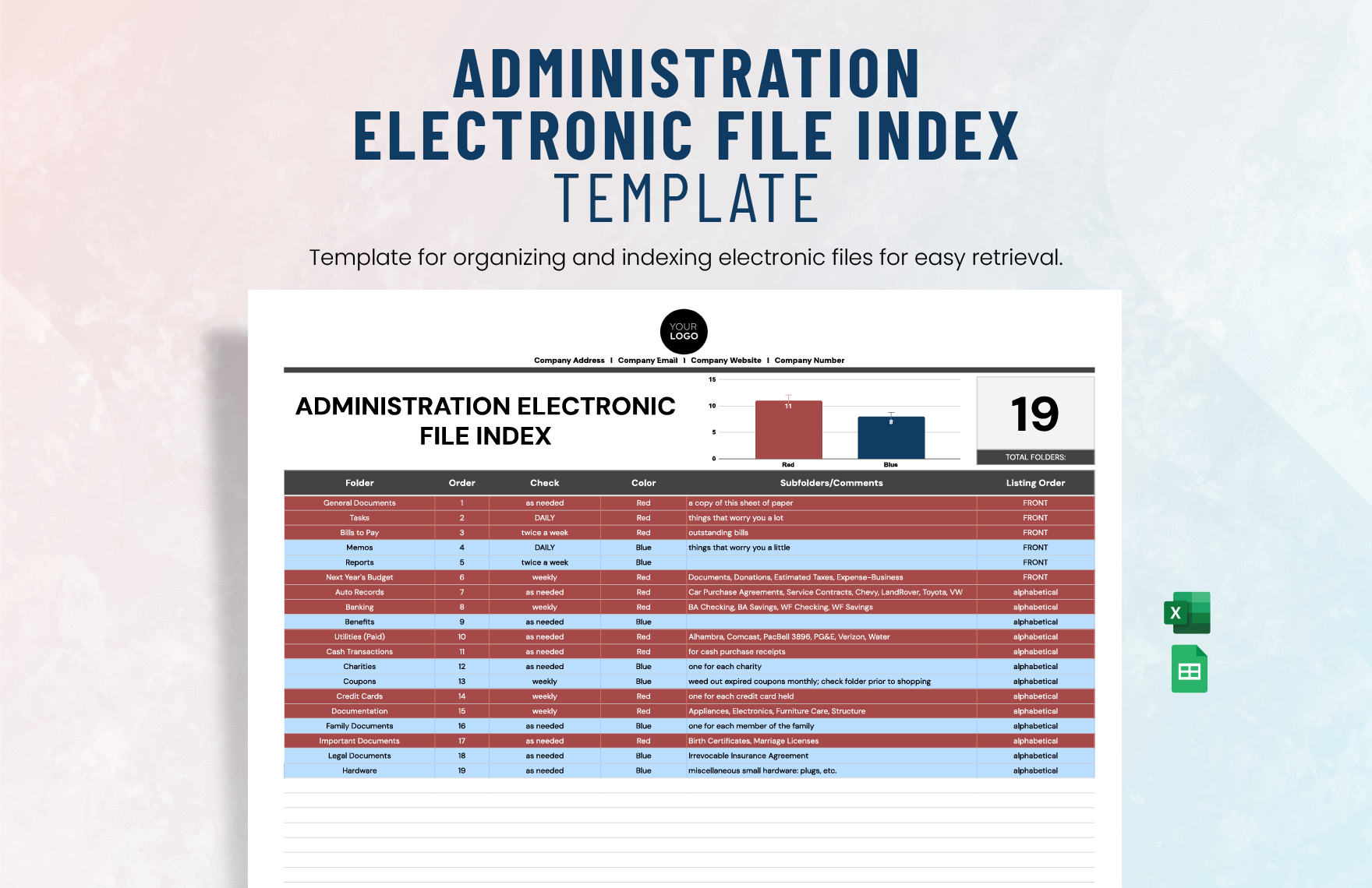 Administration Electronic File Index Template in Excel, Google Sheets