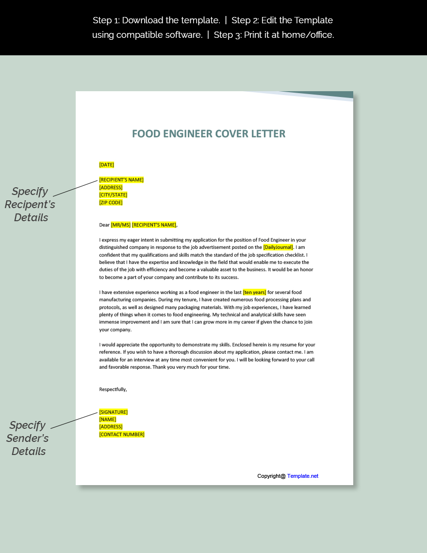 Food Engineer Cover Letter Template