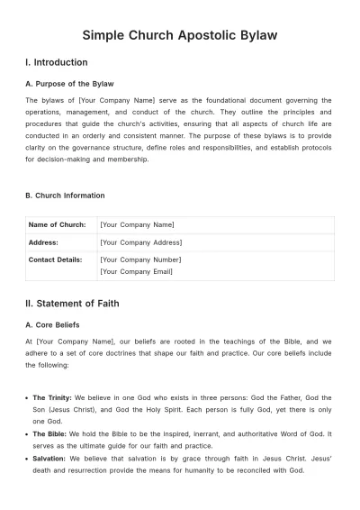 Free Simple Church Apostolic Bylaw Template to Edit Online