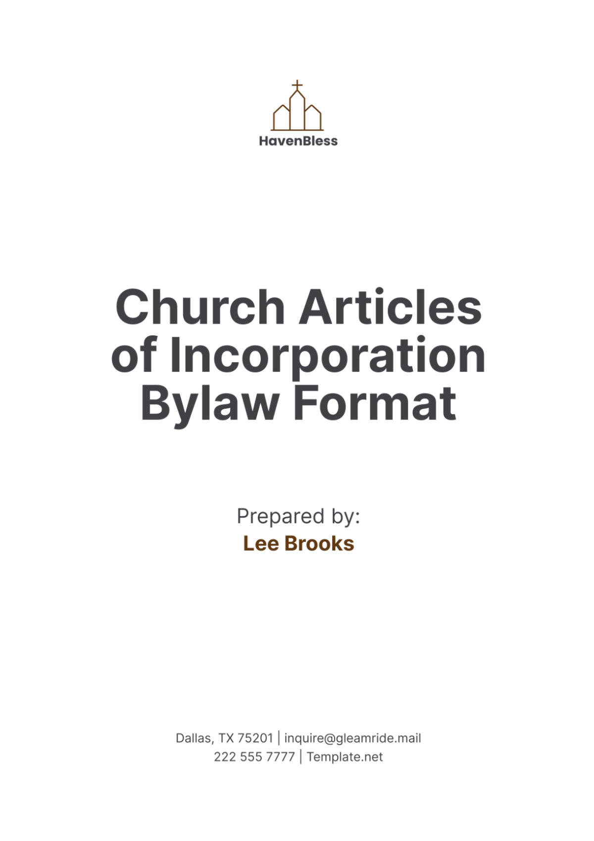 Church Articles of Incorporation Bylaw Format Template