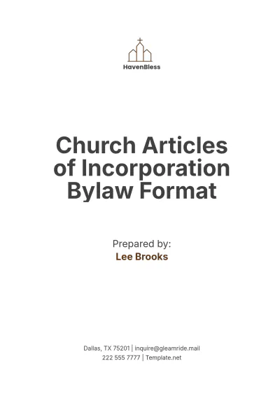 Free Church Articles of Incorporation Bylaw Format Template to Edit Online
