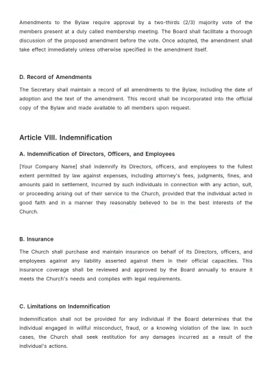 Free Church Articles of Incorporation Bylaw Format Template to Edit Online