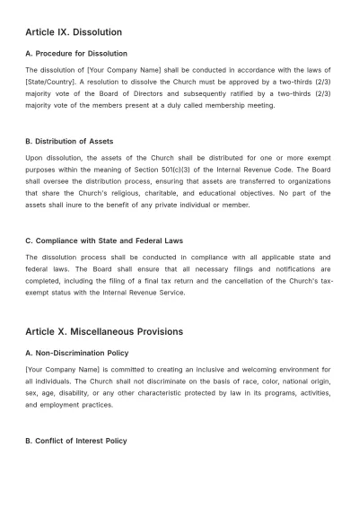 Free Church Articles of Incorporation Bylaw Format Template to Edit Online