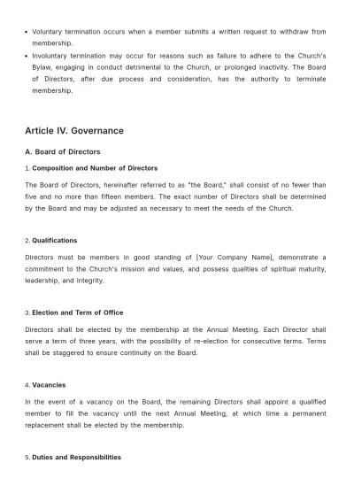 Free Church Articles of Incorporation Bylaw Format Template to Edit Online