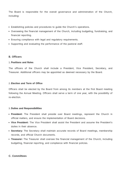 Free Church Articles of Incorporation Bylaw Format Template to Edit Online