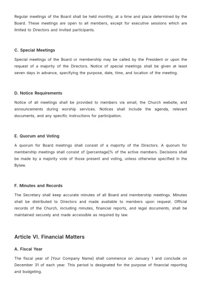 Free Church Articles of Incorporation Bylaw Format Template to Edit Online