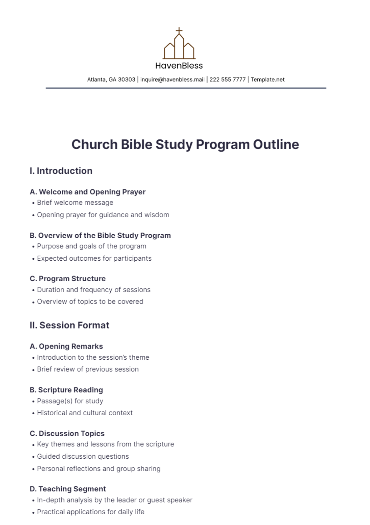 Church Bible Study Program Outline Template - Edit Online & Download