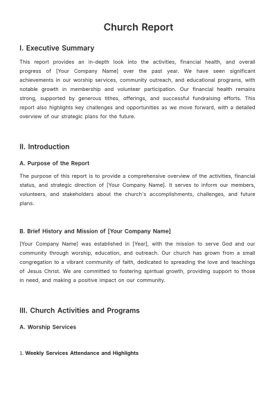 Free Church Report Template to Edit Online