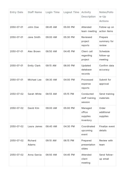 Free Office Log Book Template to Edit Online