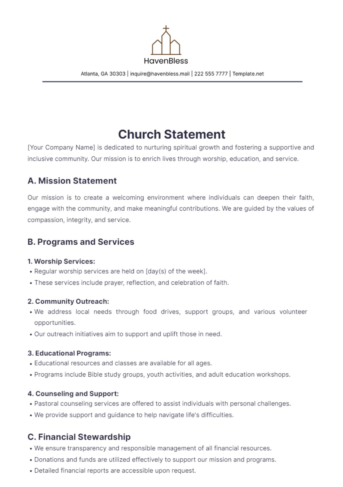 Church Statement Template - Edit Online & Download