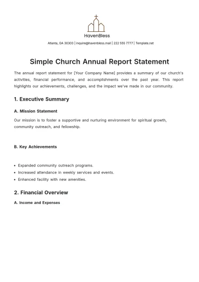 Free Simple Church Annual Report Statement Template to Edit Online