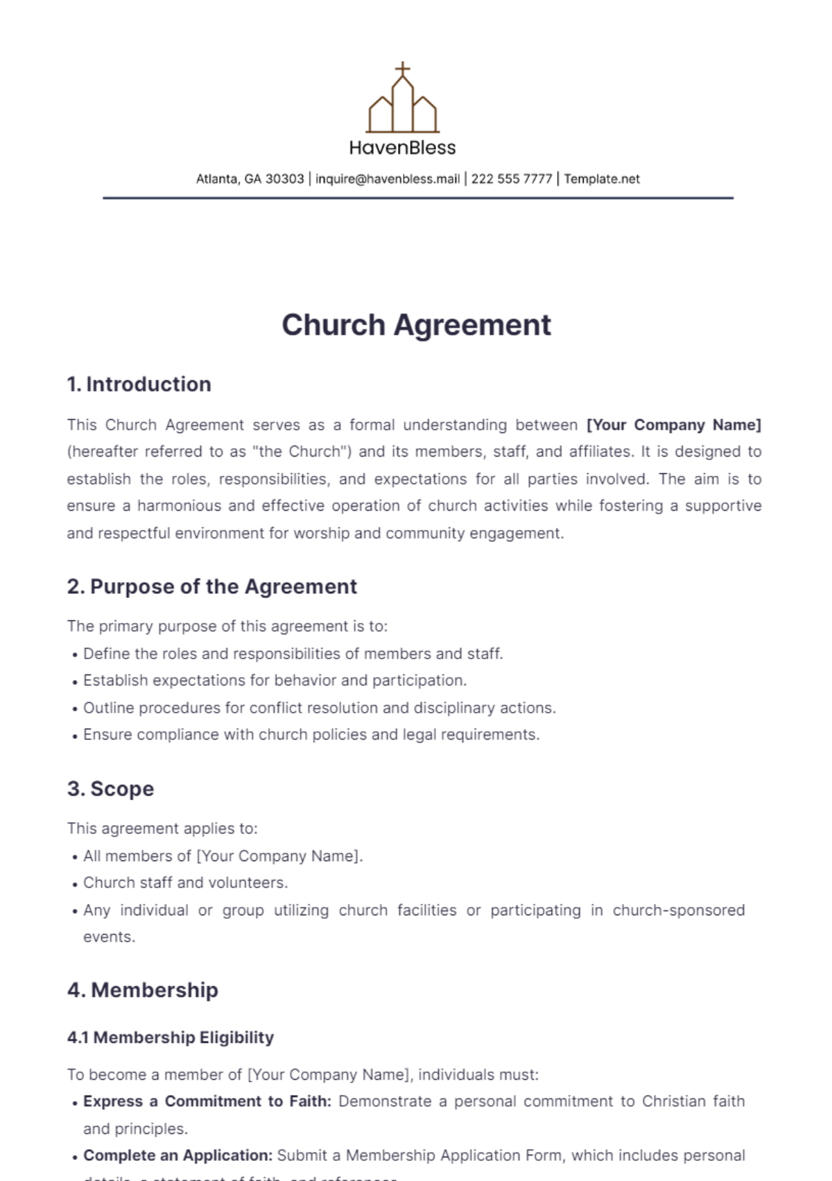 Church Agreement Template - Edit Online & Download