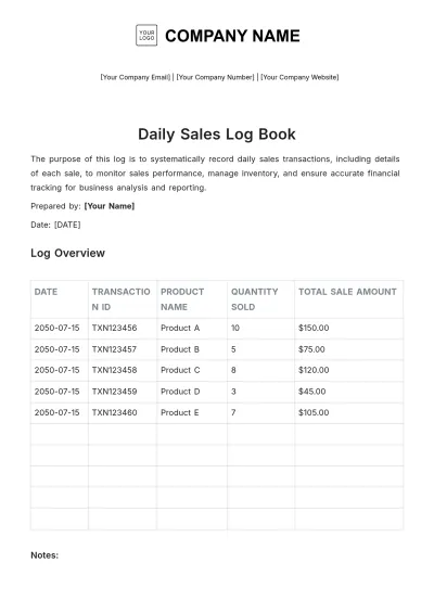 Free Daily Sales Log Book Template to Edit Online