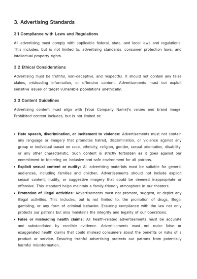 Free Movie Theater Advertising Policy Template to Edit Online