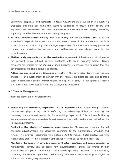 Free Movie Theater Advertising Policy Template to Edit Online