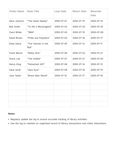 Free Library Log Book Template to Edit Online