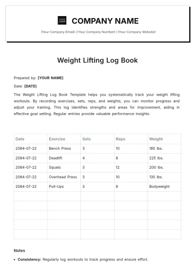 Free Weight Lifting Log Book Template to Edit Online