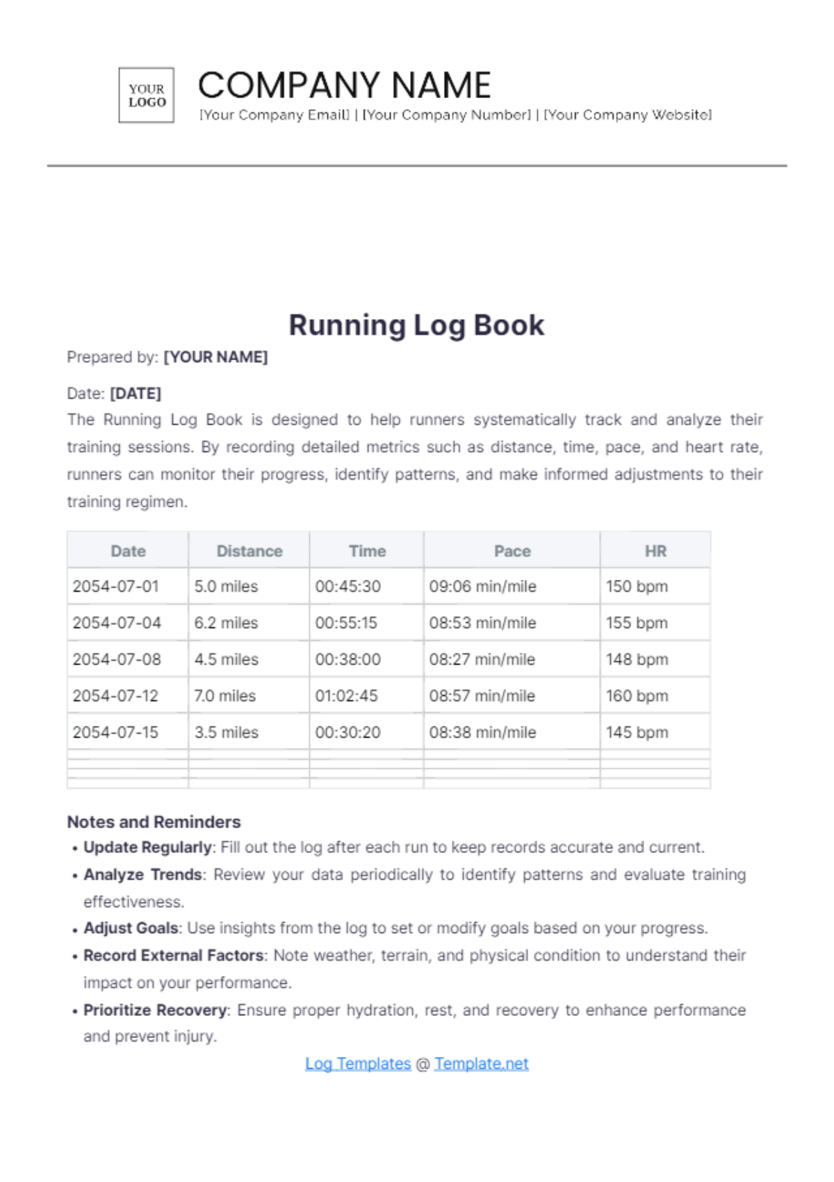 Running Log Book Template