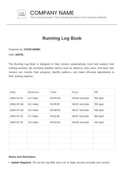 Free Running Log Book Template to Edit Online