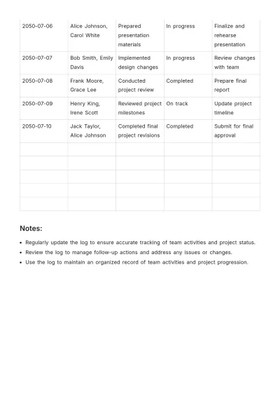 Free Team Log Book Template to Edit Online