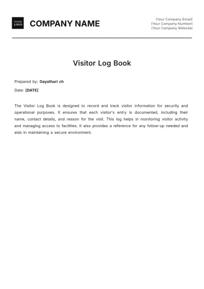 Free Visitor Log Book Template to Edit Online