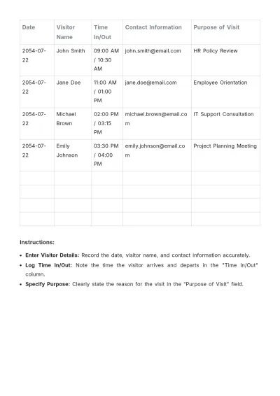 Free Visitor Log Book Template to Edit Online
