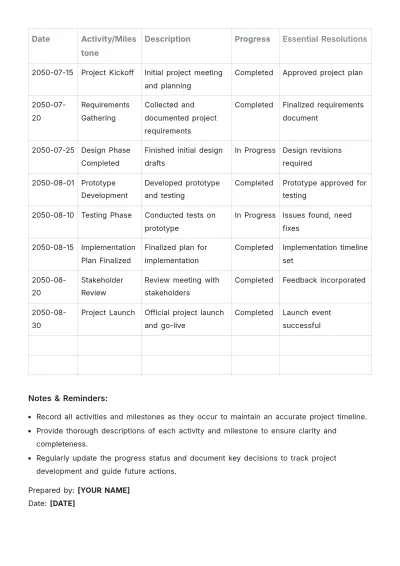 Free Project Journal Log Book Template to Edit Online